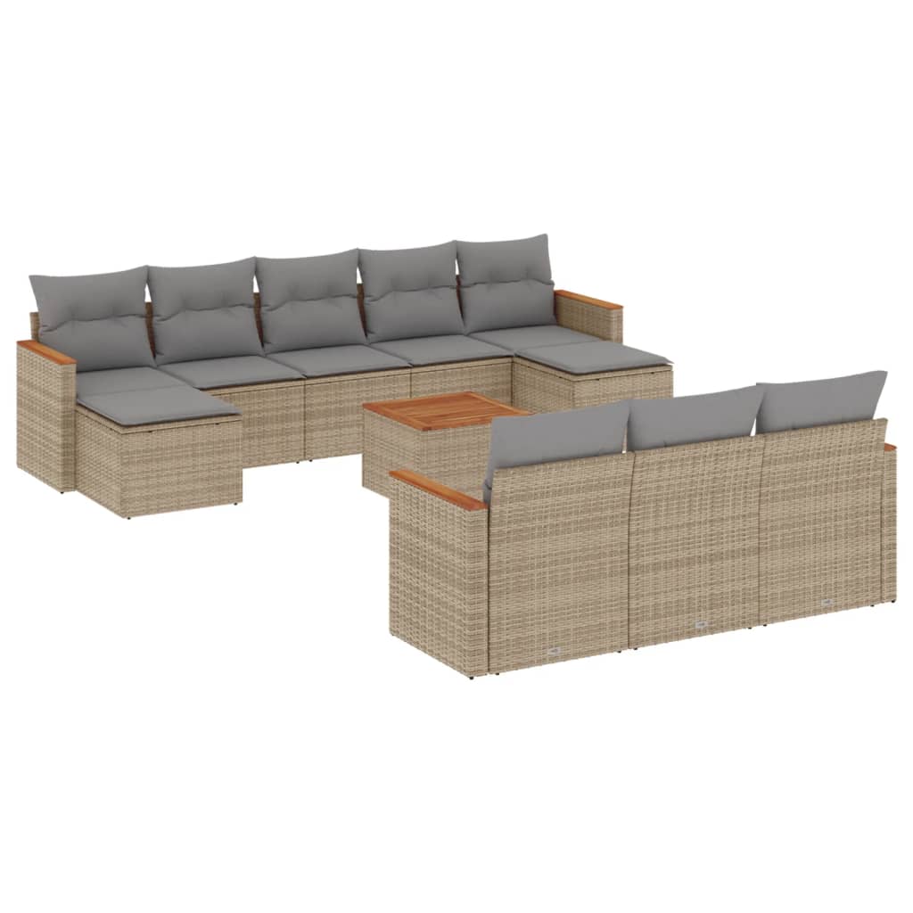 vidaXL Set Divani da Giardino 11 pz con Cuscini Beige in Polyrattan