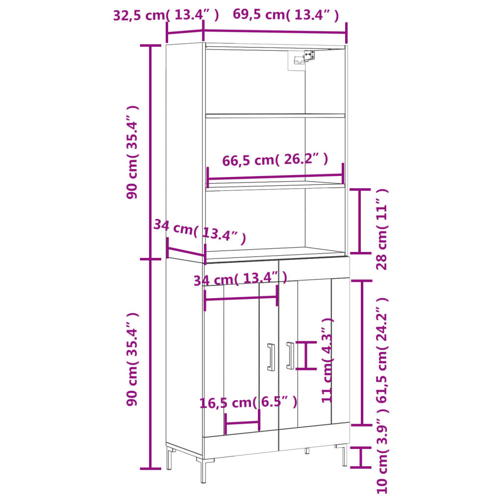 vidaXL Credenza Rovere Fumo 69,5x34x180 cm in Legno Multistrato