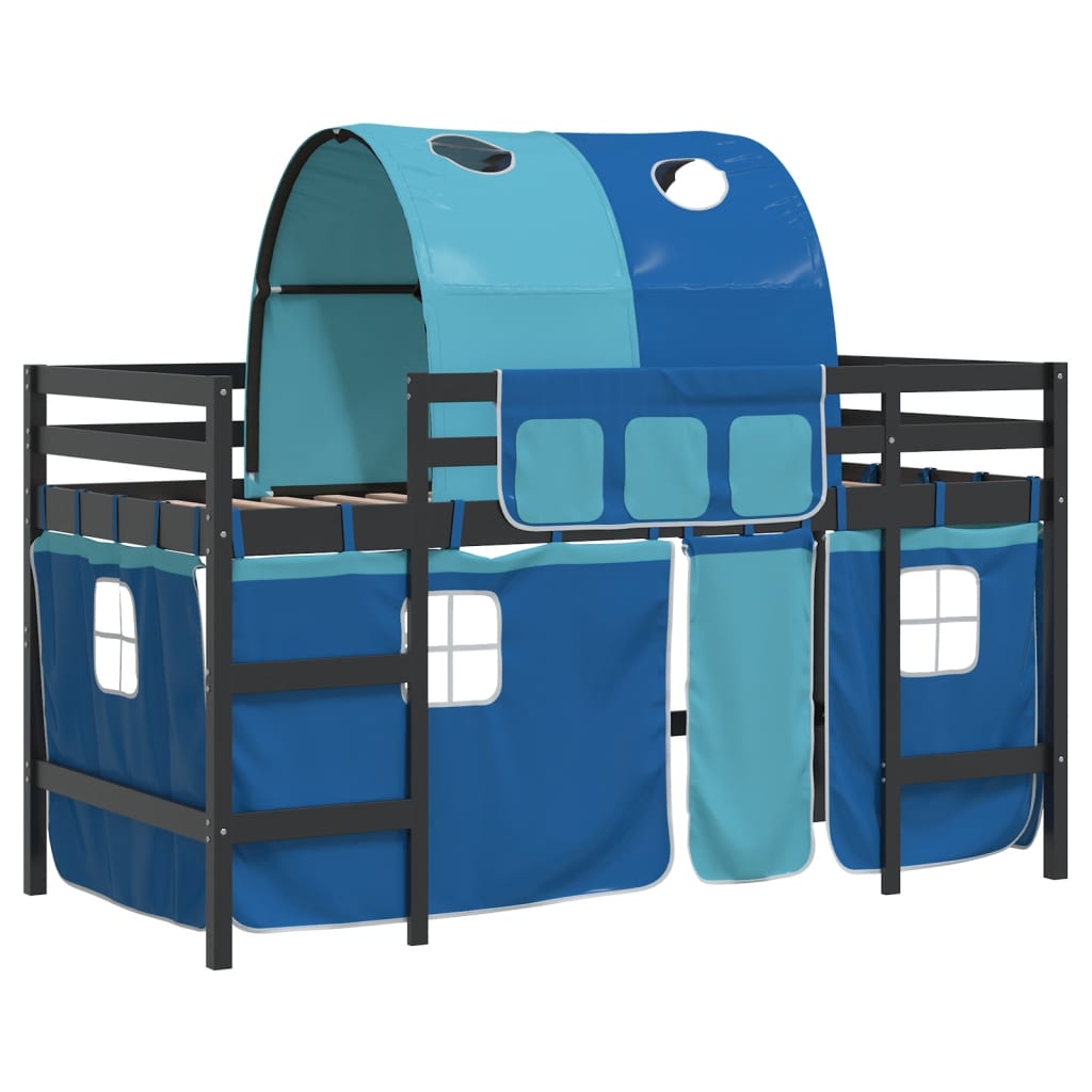 vidaXL Letto a Soppalco con Tunnel Bambini Blu 80x200cm Massello Pino