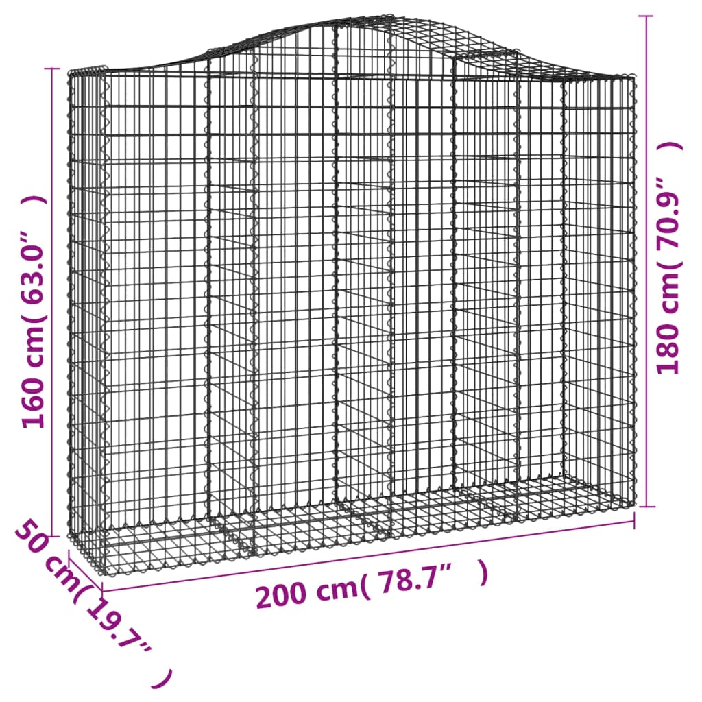 vidaXL Cesti Gabbioni ad Arco 5 pz 200x50x160/180 cm Ferro Zincato