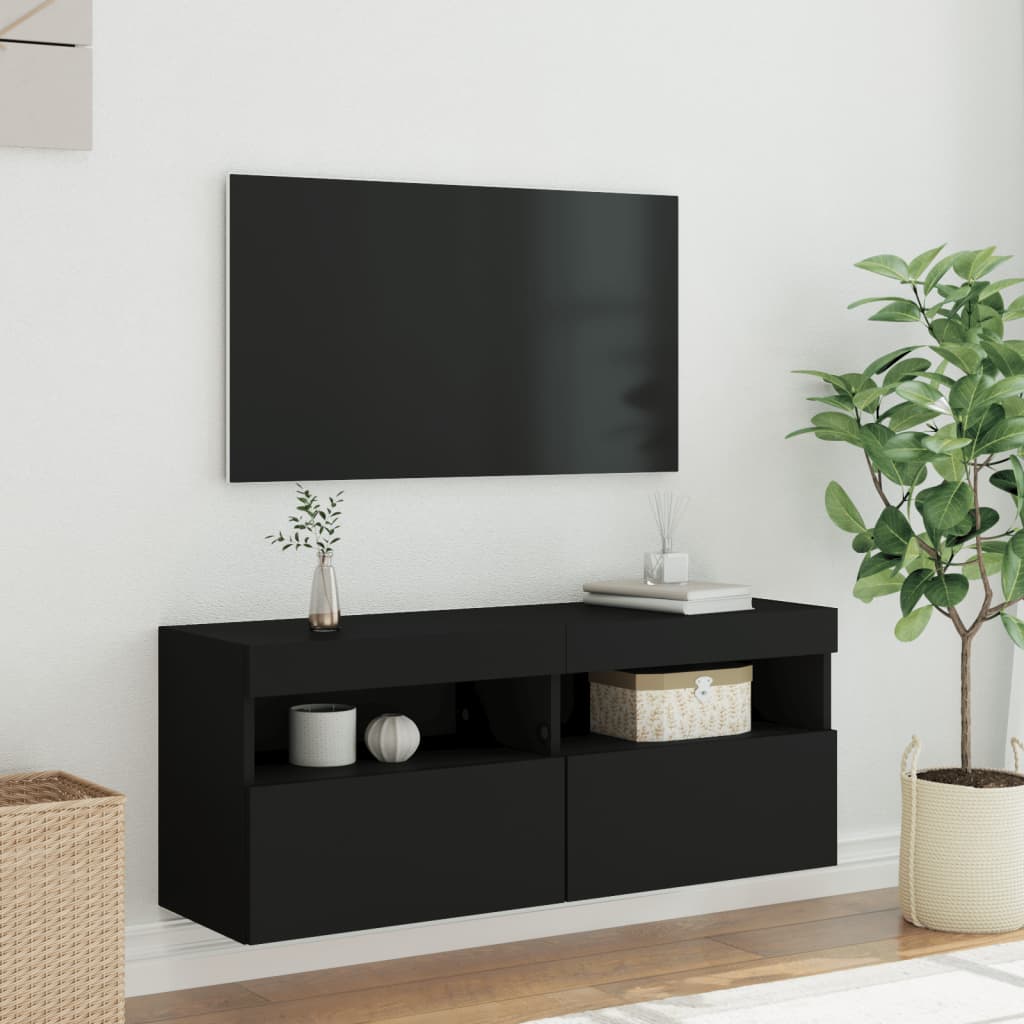 vidaXL Mobile TV a Parete con Luci LED Nero 100x30x40 cm