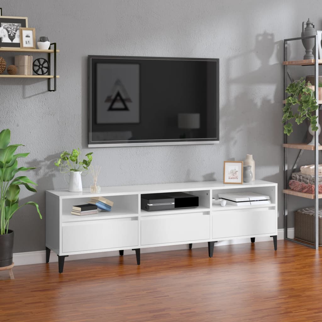 vidaXL Mobile Porta TV Bianco Lucido 150x30x44,5 cm Legno Multistrato