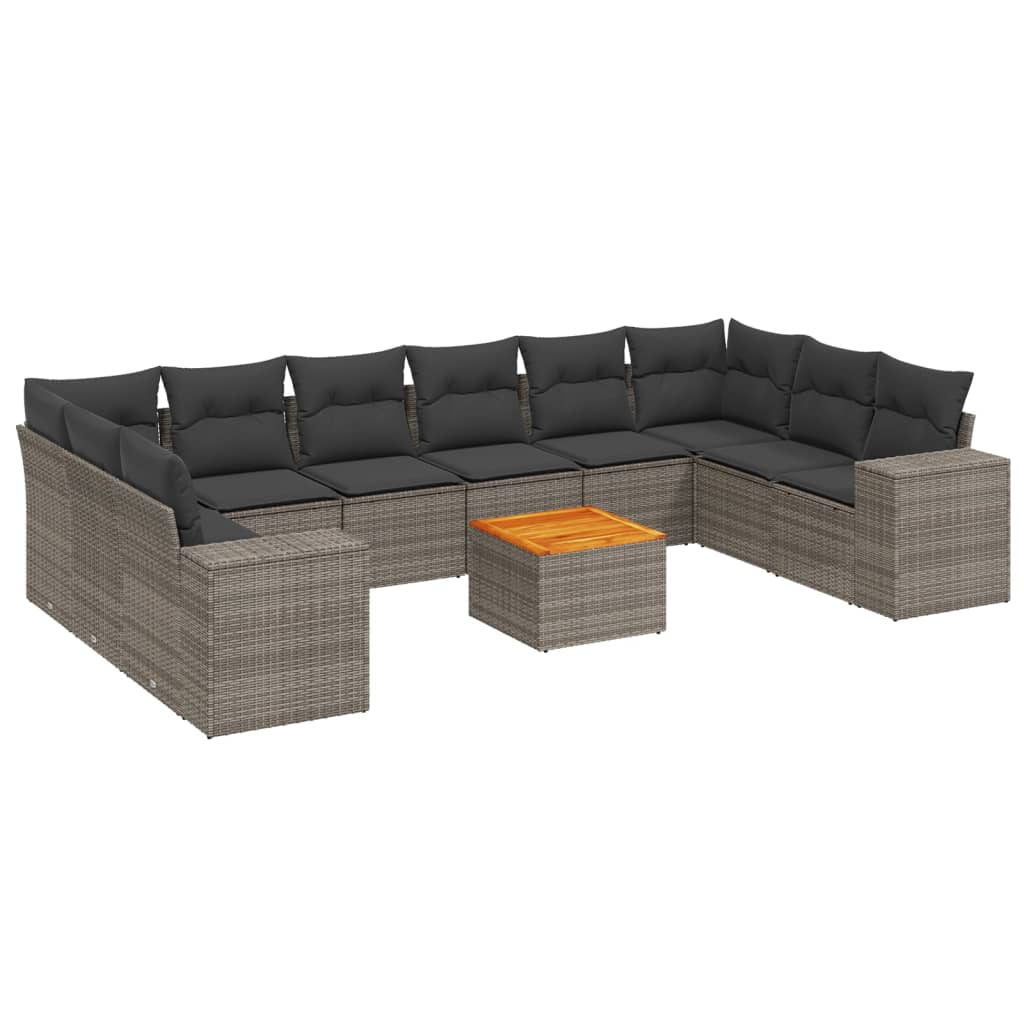 vidaXL Set Divani da Giardino 11 pz con Cuscini in Polyrattan Grigio