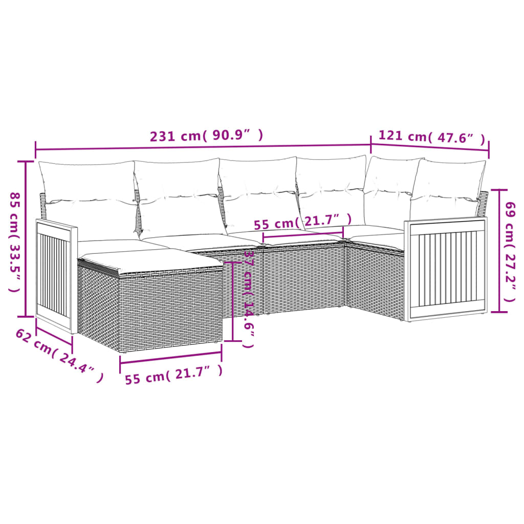 vidaXL Set Divano da Giardino 6 pz con Cuscini Grigio in Polyrattan