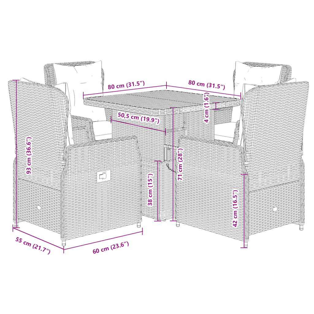 vidaXL Set da Pranzo da Giardino 5 pz Nero con Cuscini in Polyrattan