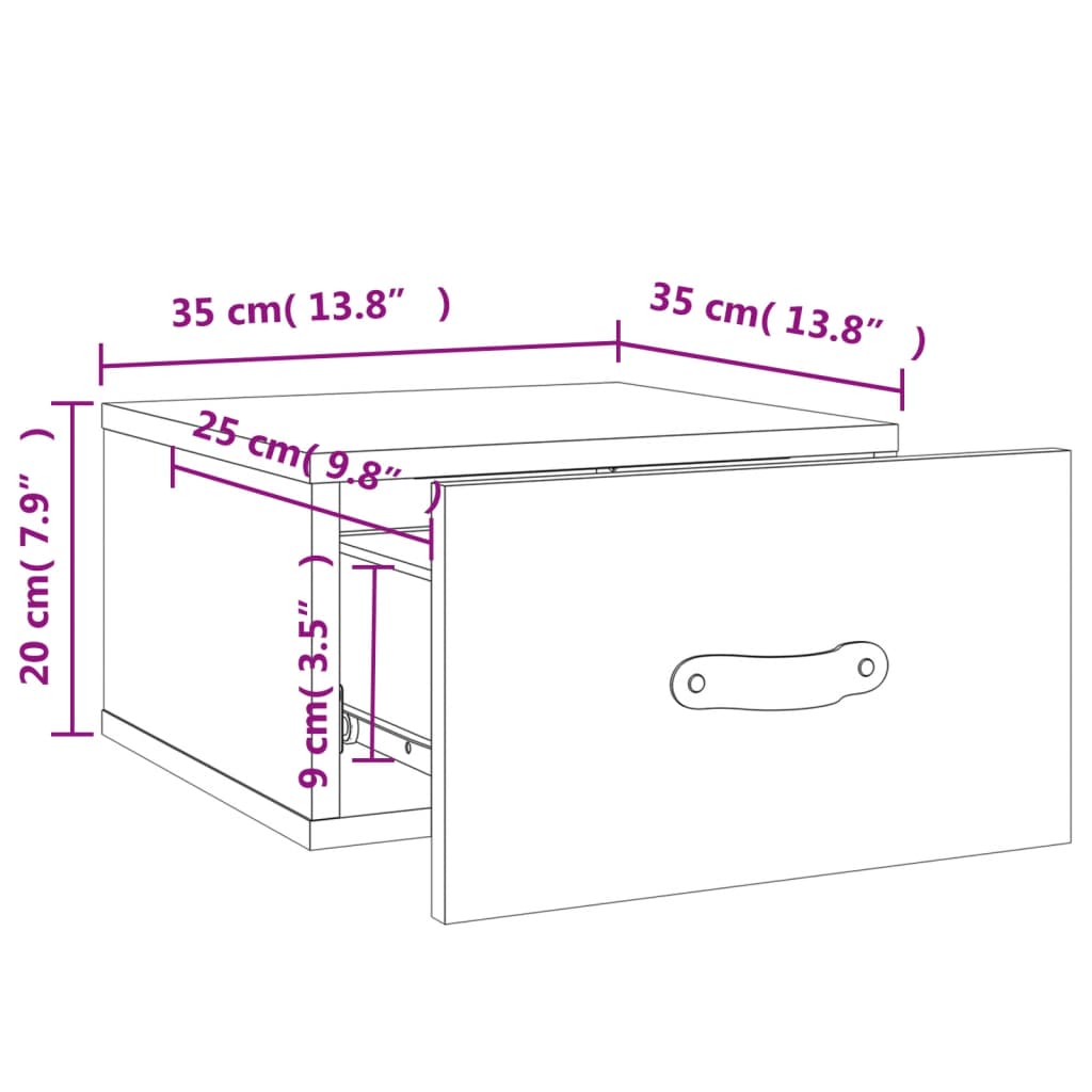 vidaXL Comodini a Muro 2 pz Grigio Cemento 35x35x20 cm