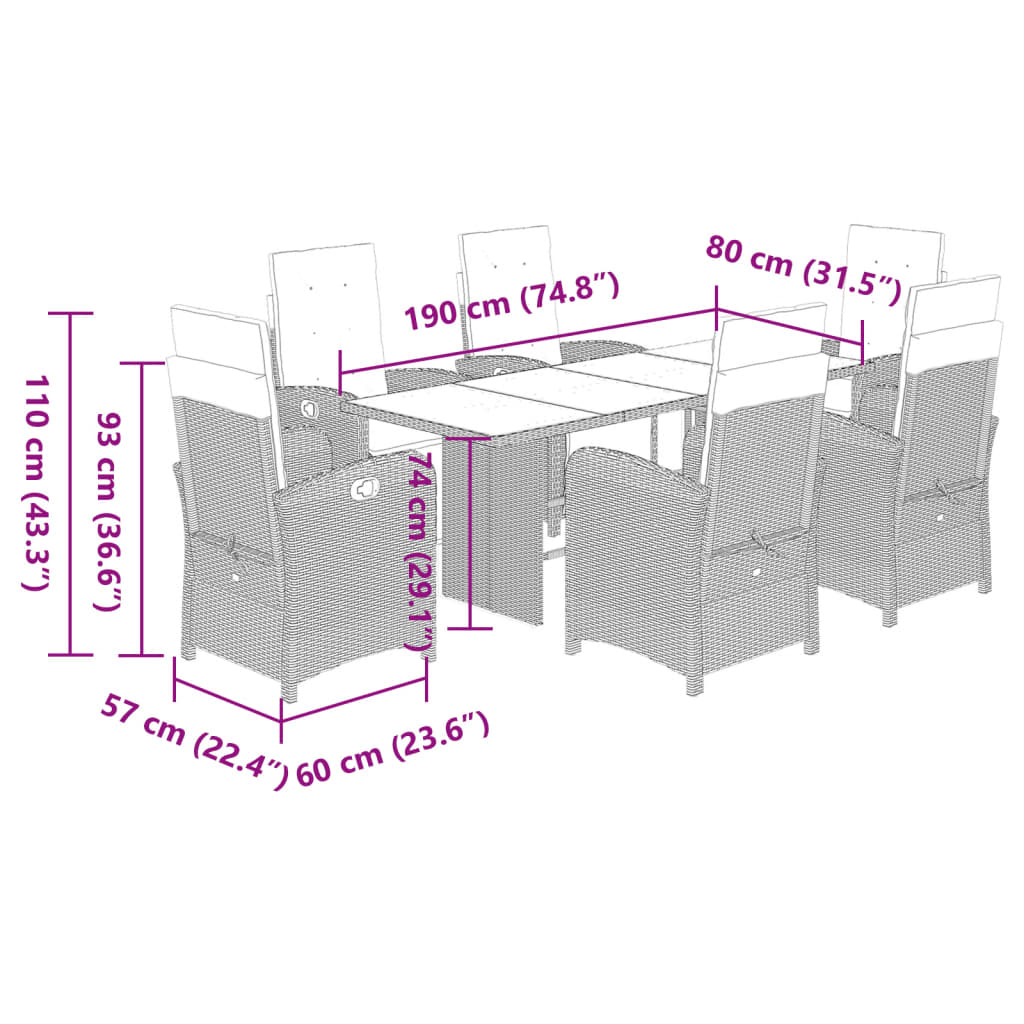 vidaXL Set da Pranzo da Giardino 7 pz Cuscini Polyrattan Grigio Chiaro