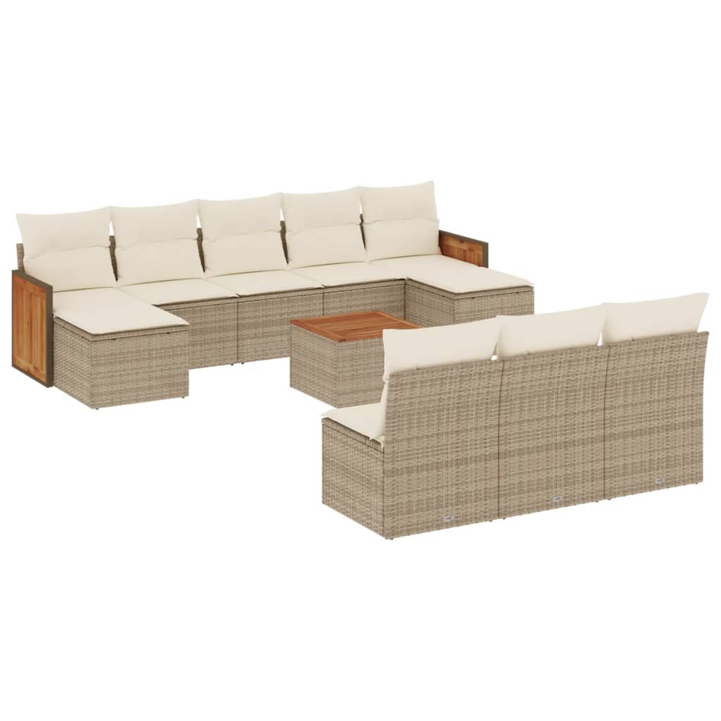 vidaXL Set Divani da Giardino 11 pz con Cuscini Beige in Polyrattan