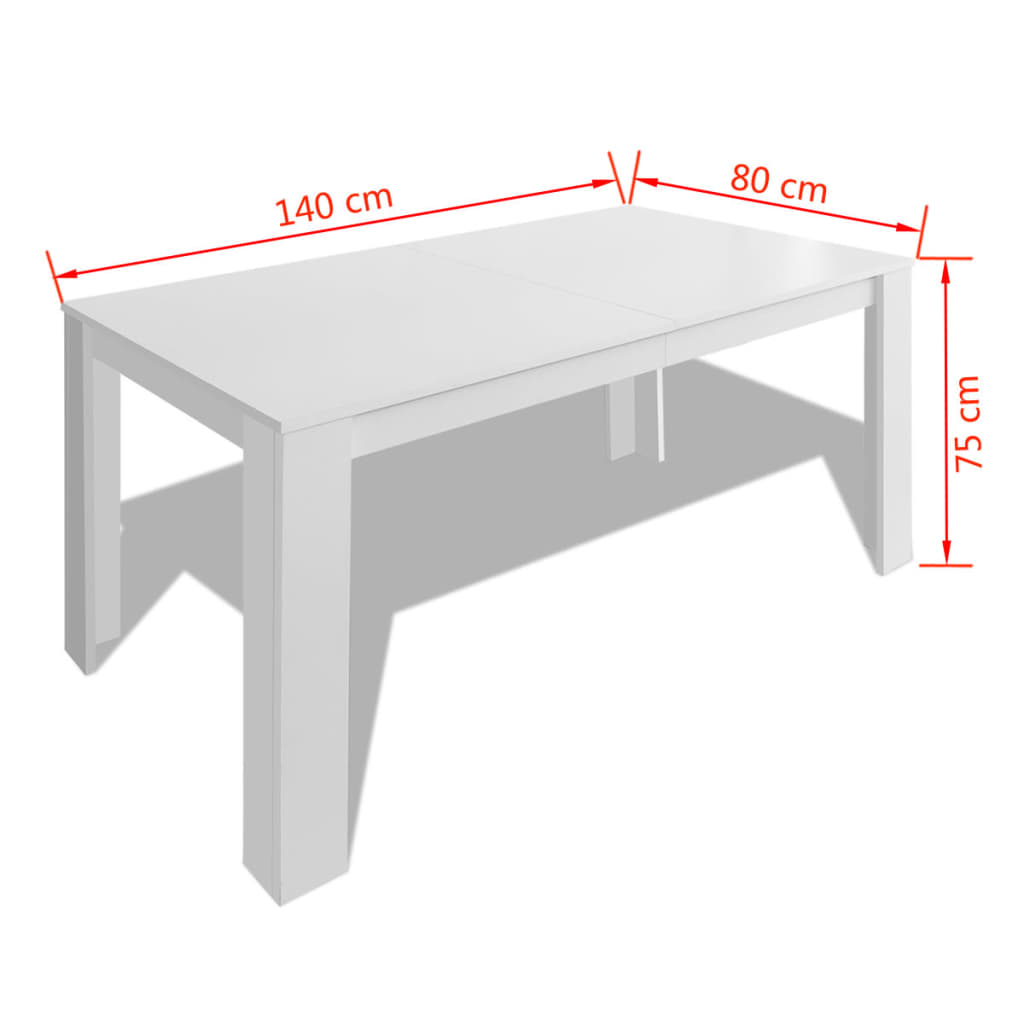 vidaXL Tavolo da Pranzo 140x80x75 cm Bianco