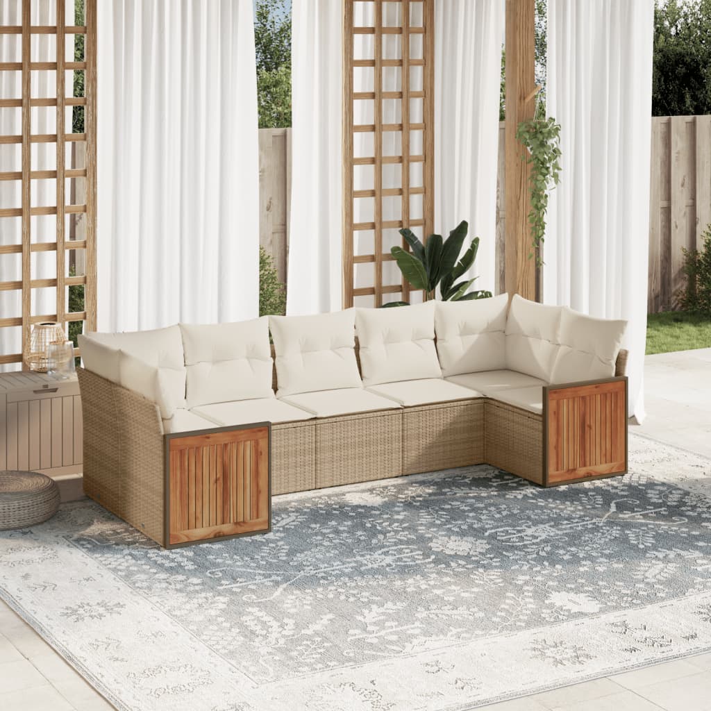 vidaXL Set Divani da Giardino 7 pz con Cuscini Beige in Polyrattan