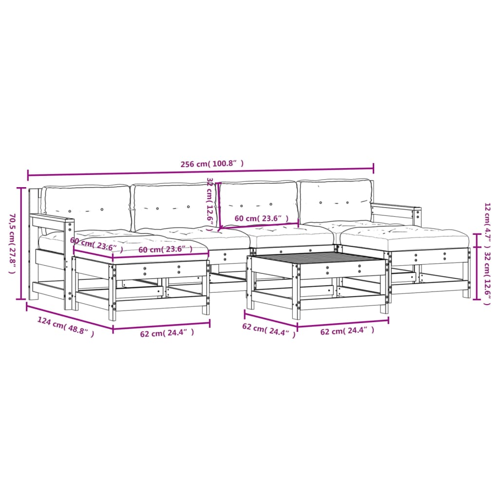 vidaXL Set Divani da Giardino 7pz con Cuscini in Legno Massello Bianco