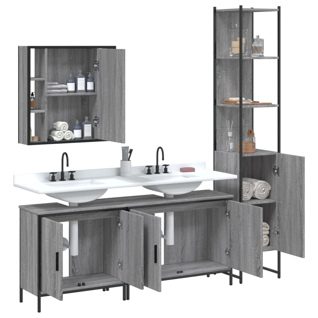 vidaXL Set Mobili da Bagno 4 pz Grigio Sonoma in Legno Multistrato