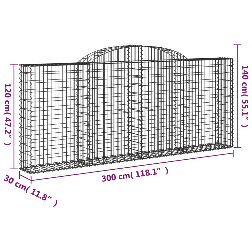 vidaXL Cesti Gabbioni ad Arco 9 pz 300x30x120/140 cm Ferro Zincato