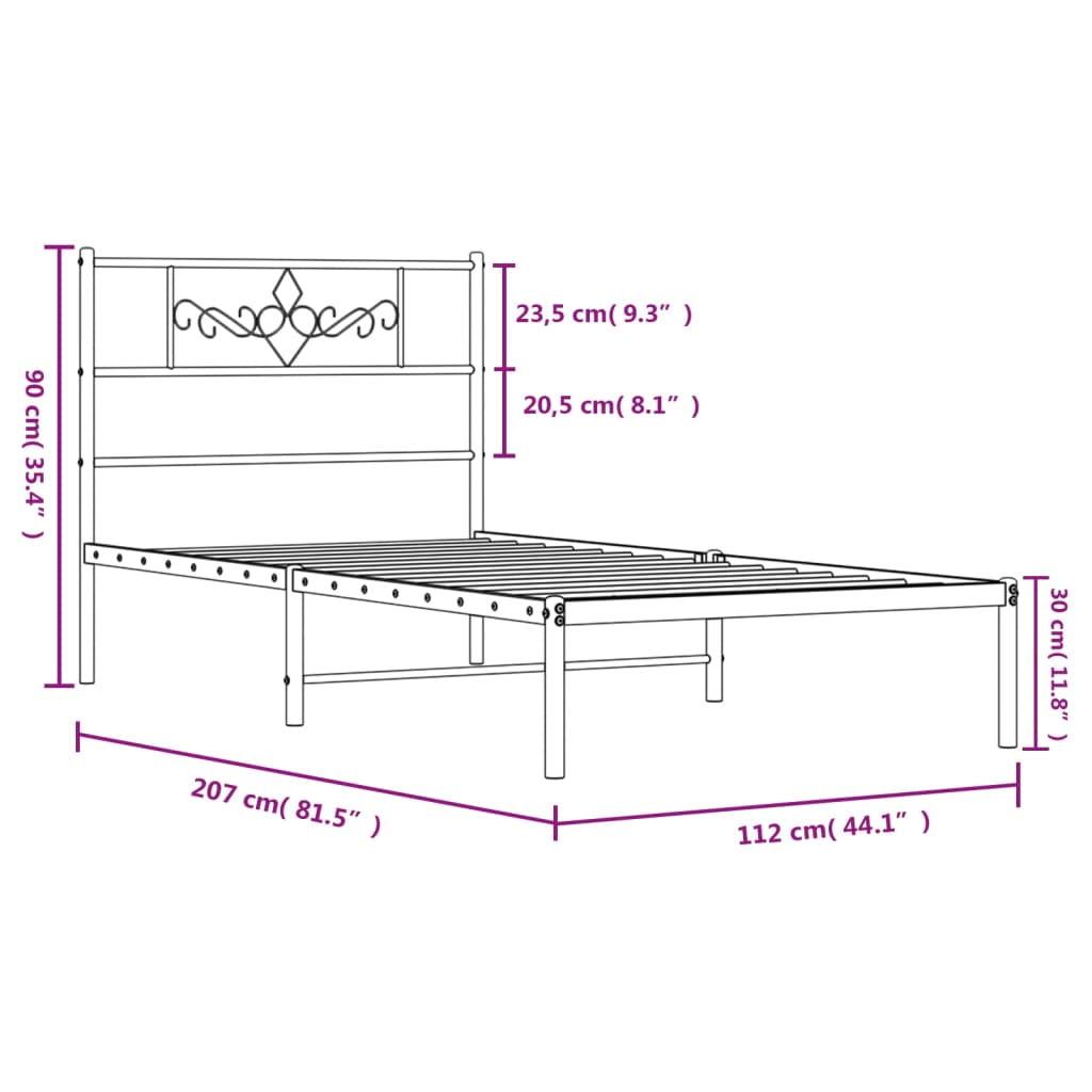 vidaXL Giroletto con Testiera Metallo Bianco 107x203 cm