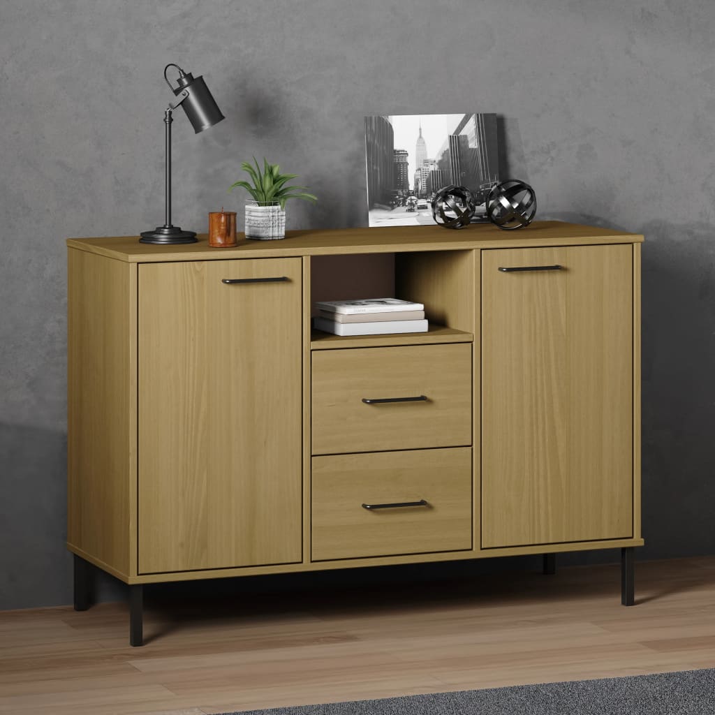 vidaXL Credenza Gambe Metallo Marrone 113x40x77 cm Legno Massello OSLO