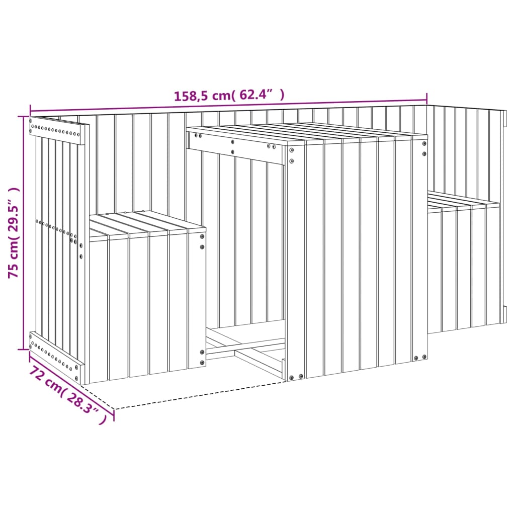 vidaXL Set da Balcone a 2 Posti Bianco in Legno Massello di Pino