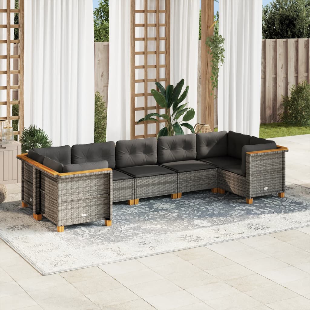 vidaXL Set Divani da Giardino 7 pz con Cuscini Grigio in Polyrattan