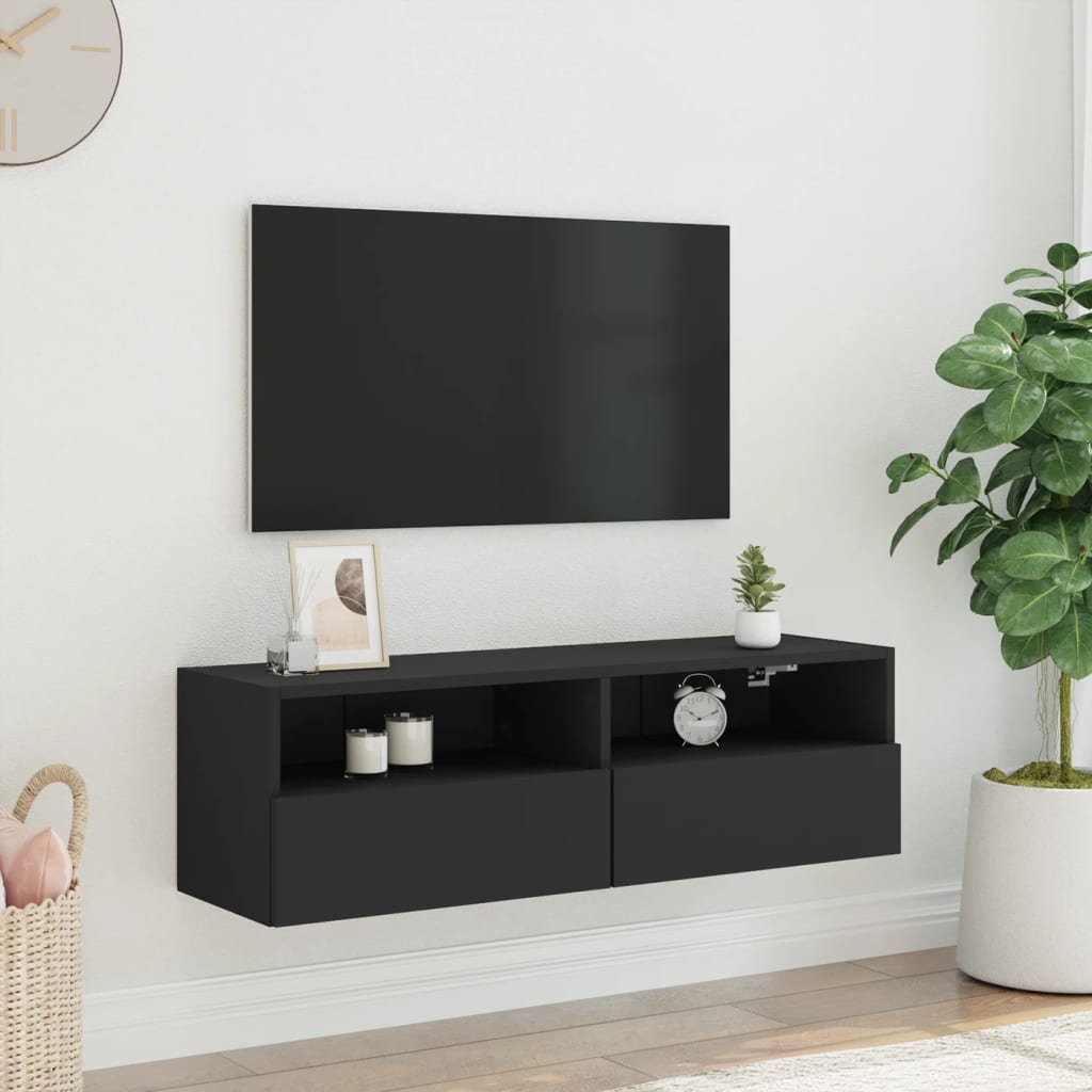 vidaXL Mobile TV a Parete Nero 100x30x30 cm in Legno Multistrato