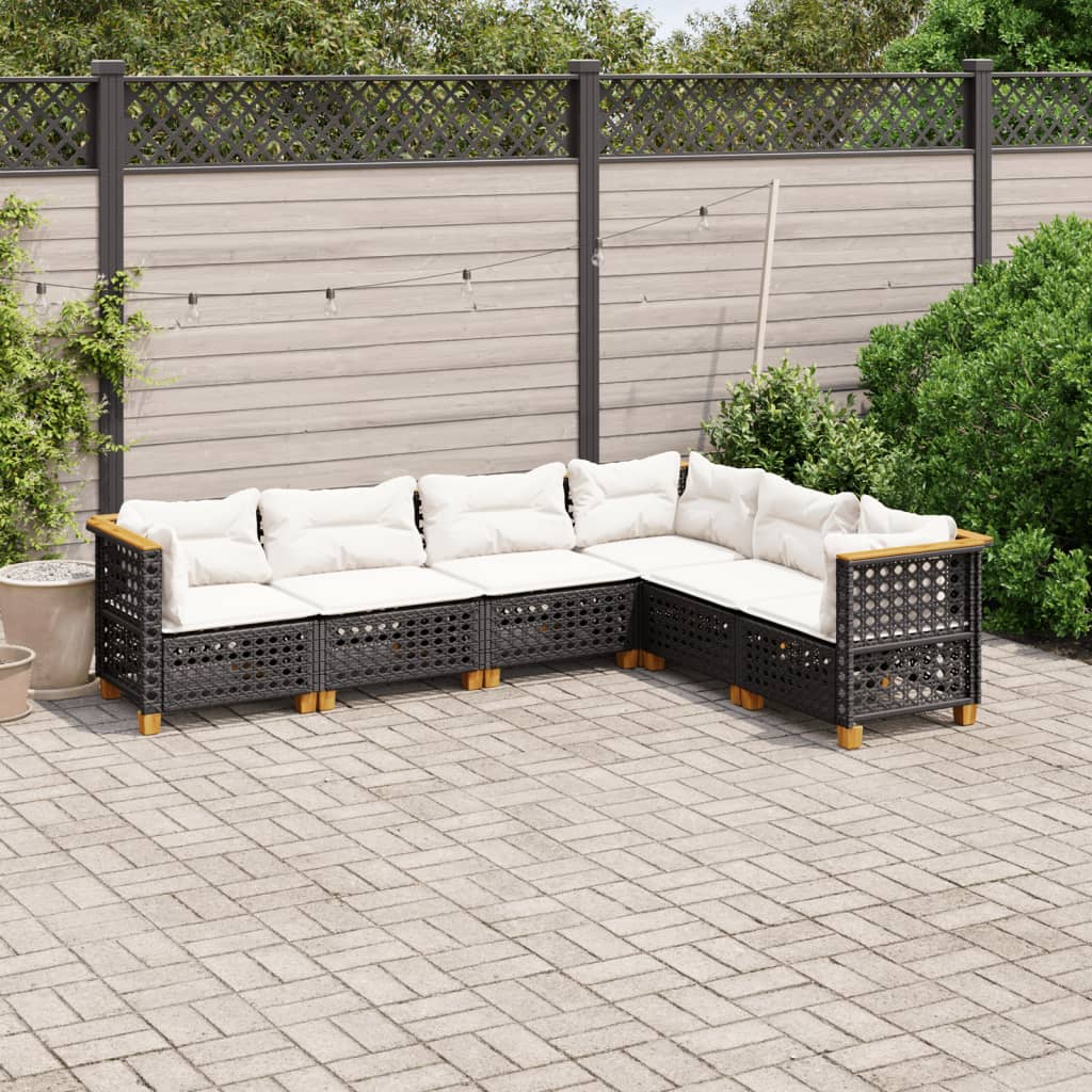 vidaXL Set Divano da Giardino 6 pz con Cuscini Nero in Polyrattan