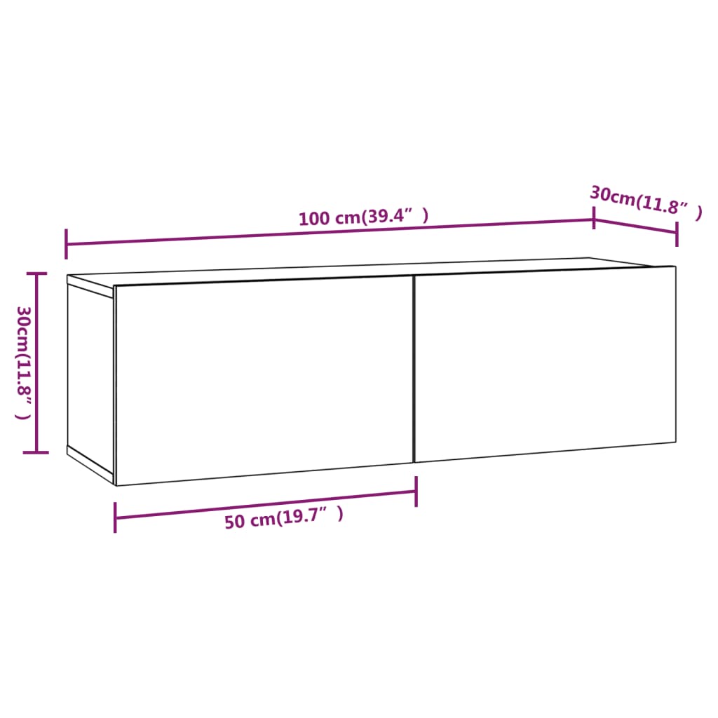 vidaXL Mobili TV Muro 2pz Grigio Sonoma 100x30x30 cm Legno Multistrato