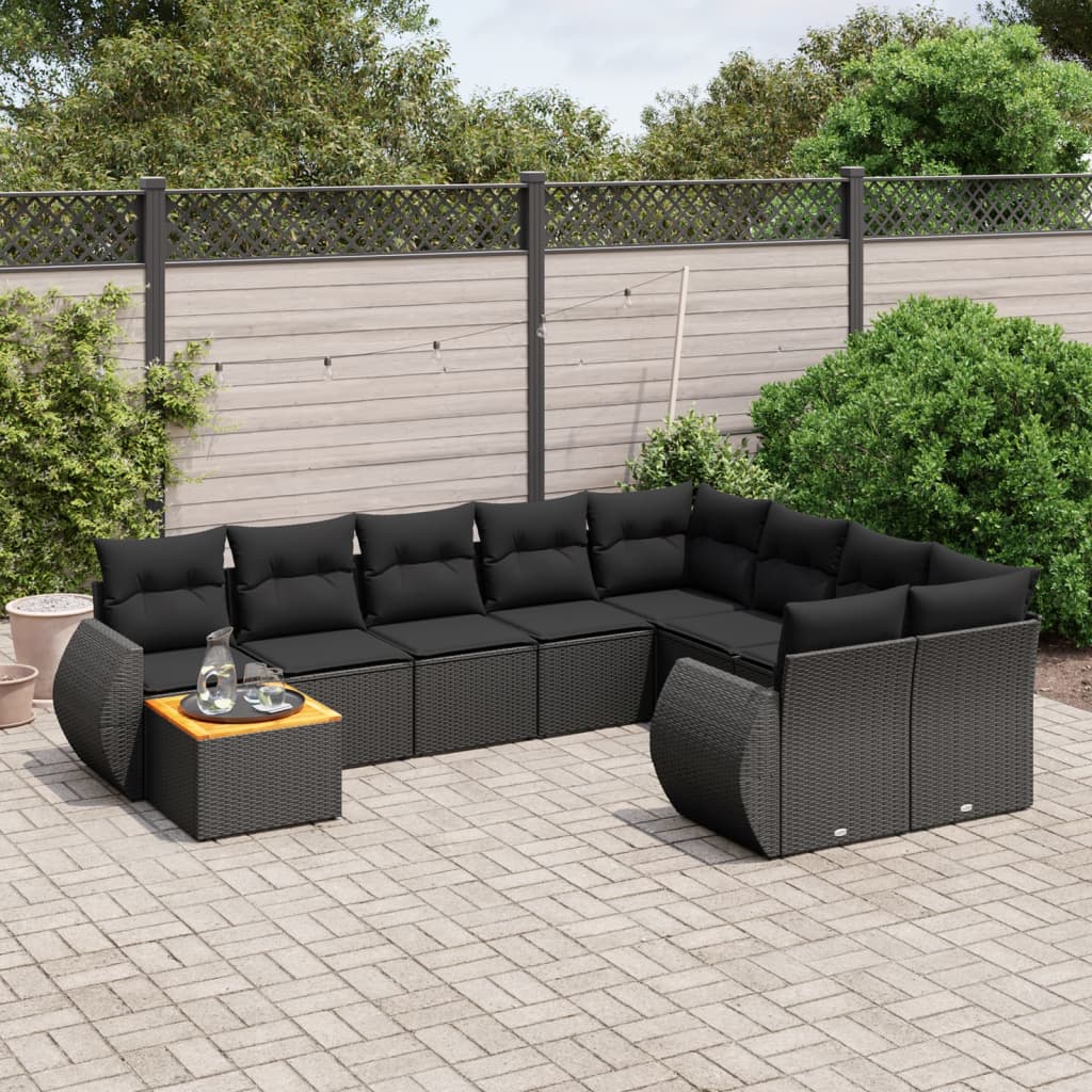 vidaXL Set Divani da Giardino 10pz con Cuscini in Polyrattan Nero