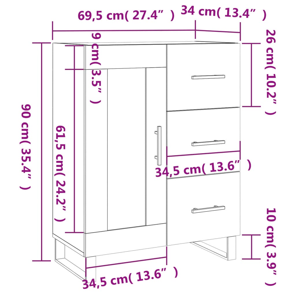 vidaXL Credenza Bianca 69,5x34x90 cm in Legno Multistrato