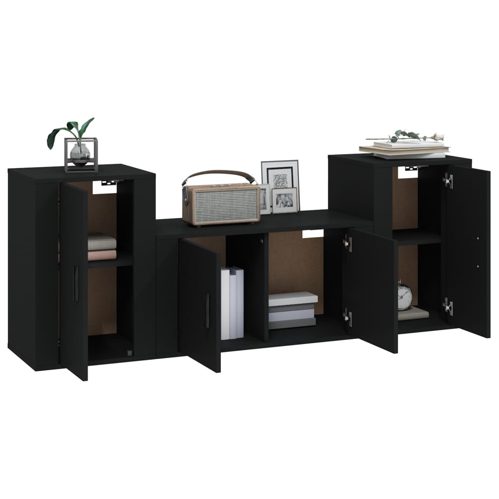 vidaXL Set Mobili Porta TV 3 pz Nero in Legno Multistrato