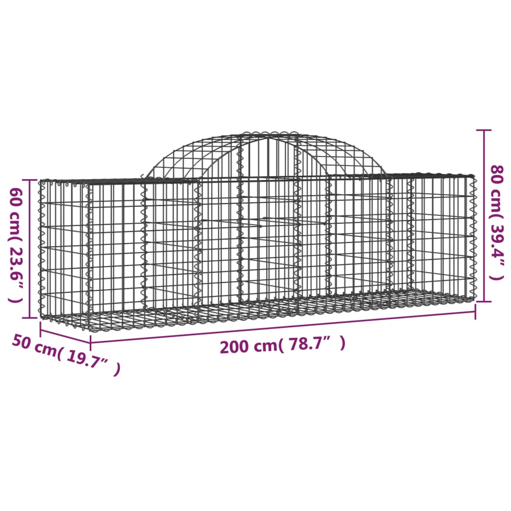 vidaXL Cesti Gabbioni ad Arco 5 pz 200x50x60/80 cm Ferro Zincato