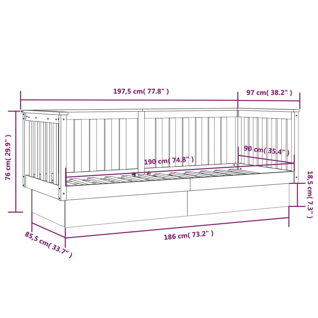 vidaXL Dormeuse senza Materasso Bianca 90x190 cm Legno Massello Pino