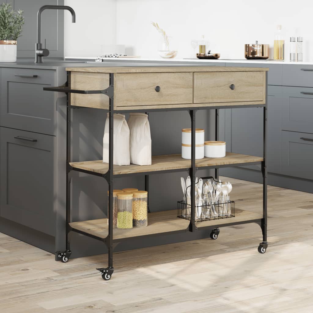 vidaXL Carrello da Cucina Rovere Sonoma 105x42x95 cm Legno Multistrato