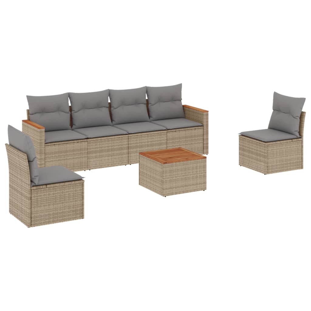 vidaXL Set Divano da Giardino 7 pz con Cuscini Beige Misto Polyrattan