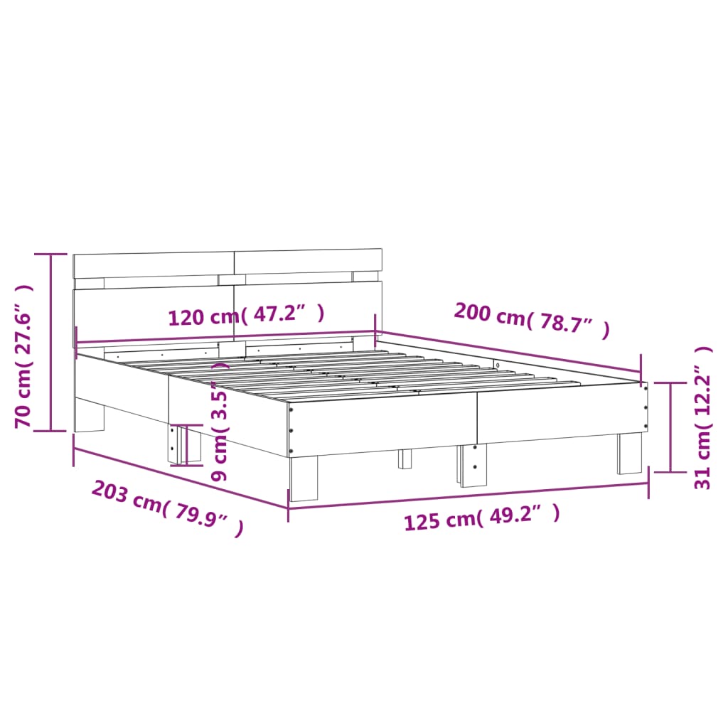 vidaXL Giroletto con Testiera Rovere Fumo 120x200 cm Legno Multistrato