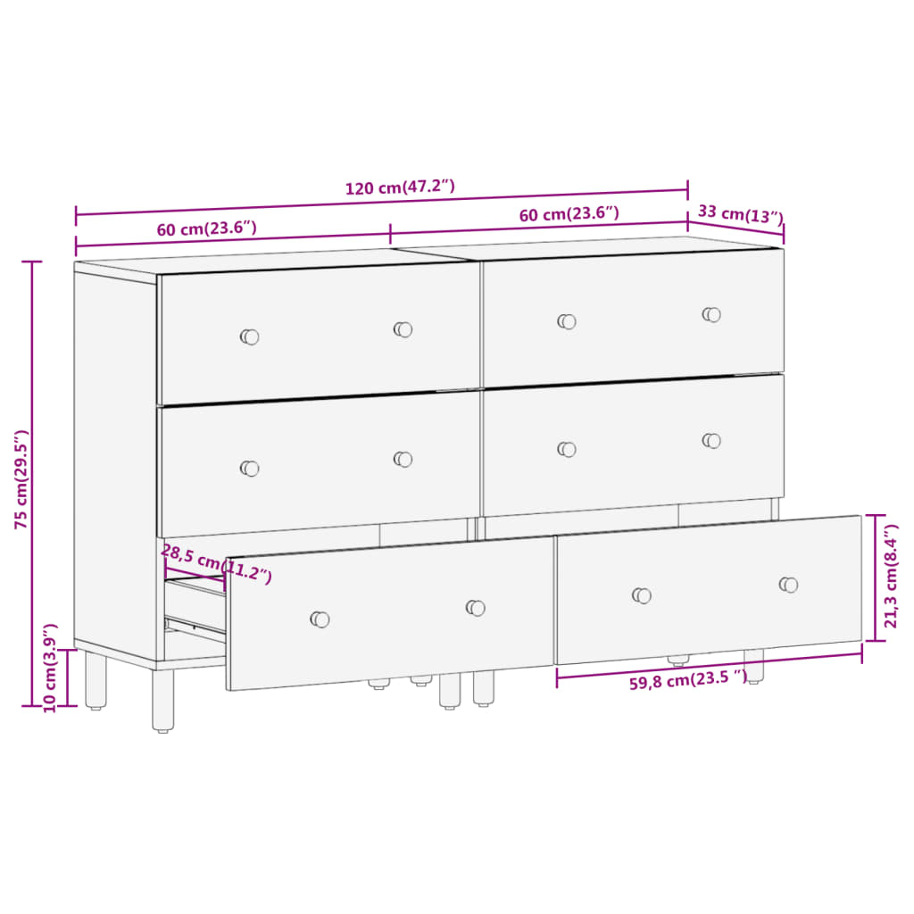 vidaXL Credenze 2pz 60x33x75 cm in Legno Massello di Acacia