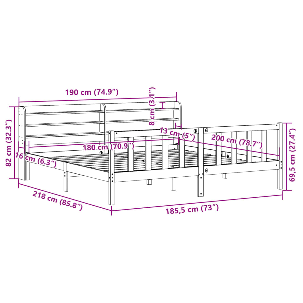 vidaXL Letto senza Materasso Bianco 180x200 cm Legno Massello di Pino