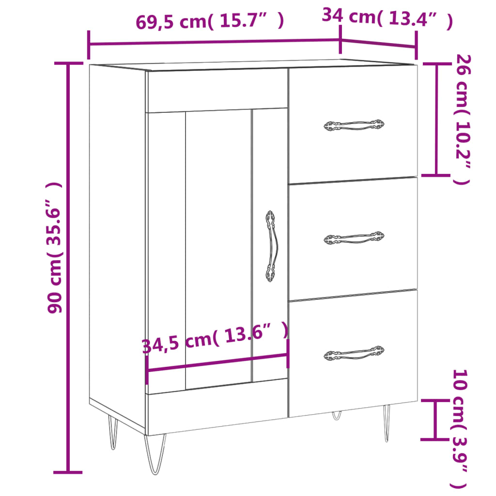 vidaXL Credenza Rovere Marrone 69,5x34x90 cm in Legno Multistrato