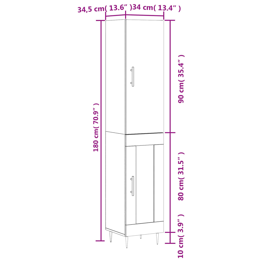 vidaXL Credenza Grigio Cemento 34,5x34x180 cm in Legno Multistrato