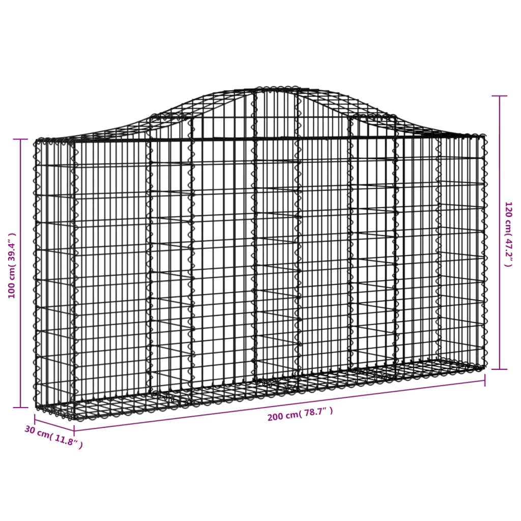 vidaXL Cesti Gabbioni ad Arco 5 pz 200x30x100/120 cm Ferro Zincato