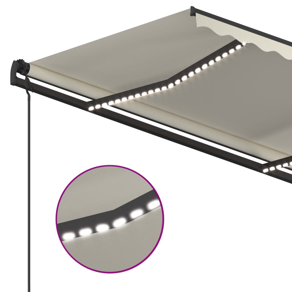 vidaXL Tenda da Sole Retrattile Manuale con LED 4,5x3,5 m Crema