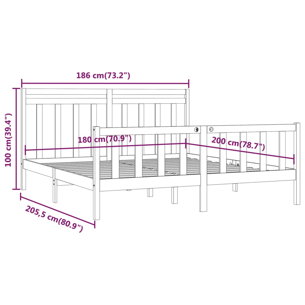 vidaXL Giroletto Bianco in Legno Massello 180x200 cm Super King