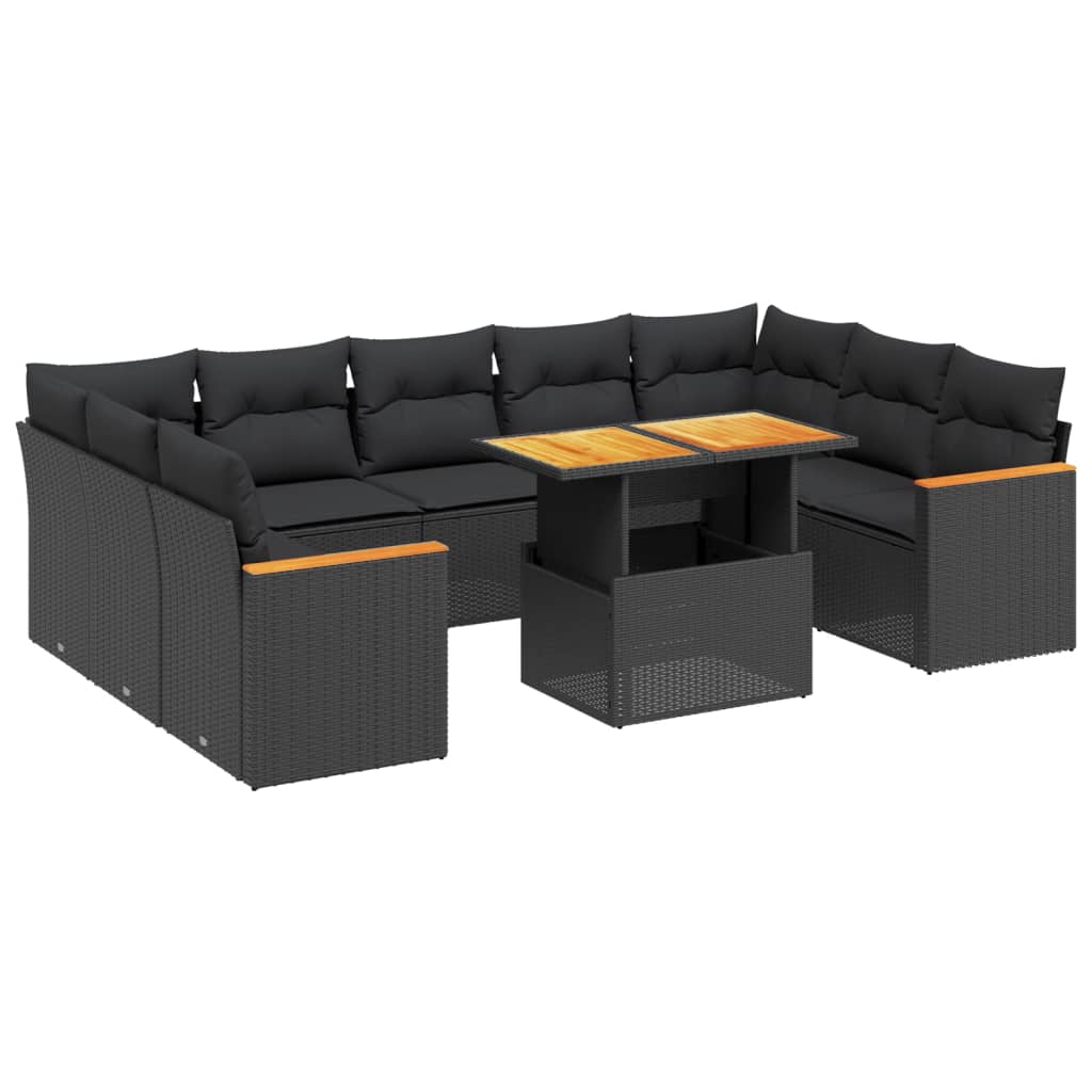 vidaXL Set Divani da Giardino 11 pz con Cuscini in Polyrattan Nero