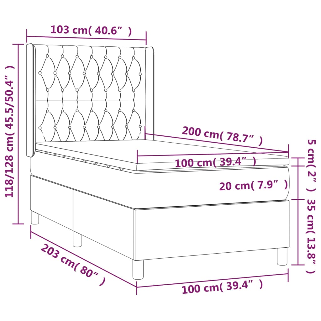 vidaXL Letto a Molle con Materasso e LED Blu Scuro 100x200 cm