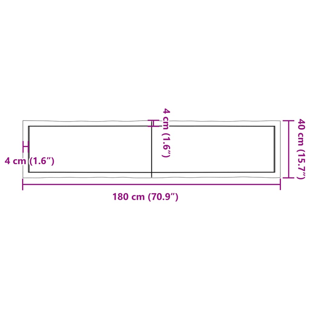 vidaXL Piano Tavolo Marrone Chiaro 180x40x(2-4) cm Rovere Non Trattato