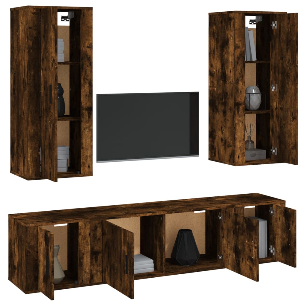 vidaXL Set di Mobili Porta TV 5 pz Rovere Fumo in Legno Multistrato