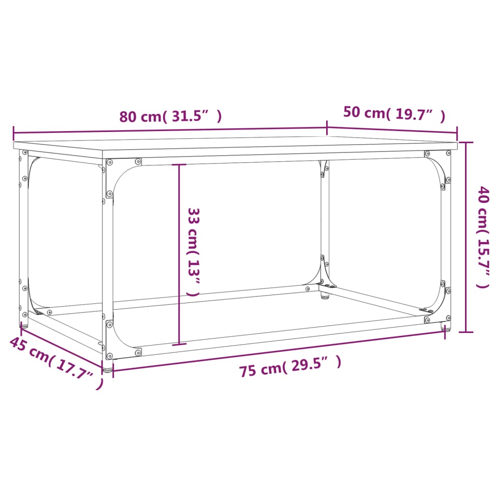 vidaXL Tavolino Rovere Marrone 80x50x40cm in Legno Multistrato e Ferro