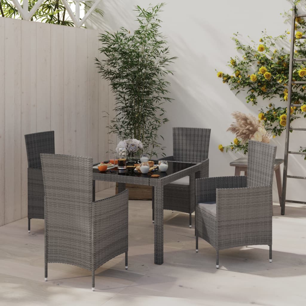 vidaXL Set da Pranzo da Esterno 5 pz con Cuscini in Polyrattan Grigio