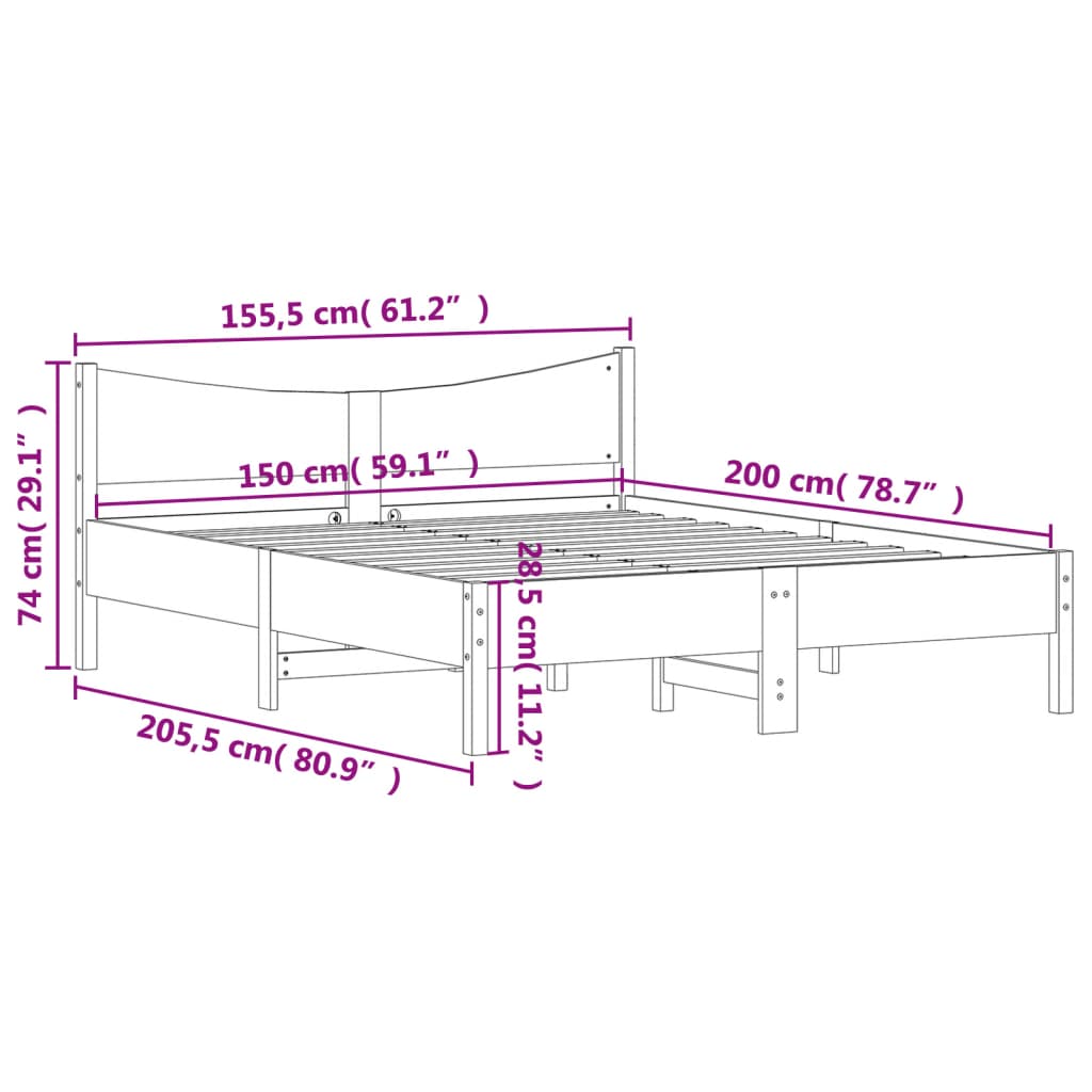 vidaXL Giroletto senza Materasso 150x200 cm in Legno Massello di Pino