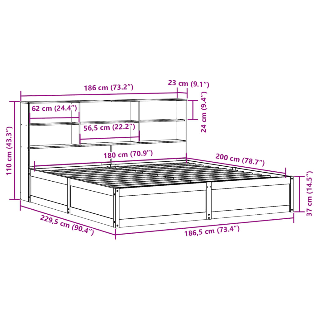 vidaXL Giroletto senza Materasso Bianco 180x200 cm Legno Massello Pino