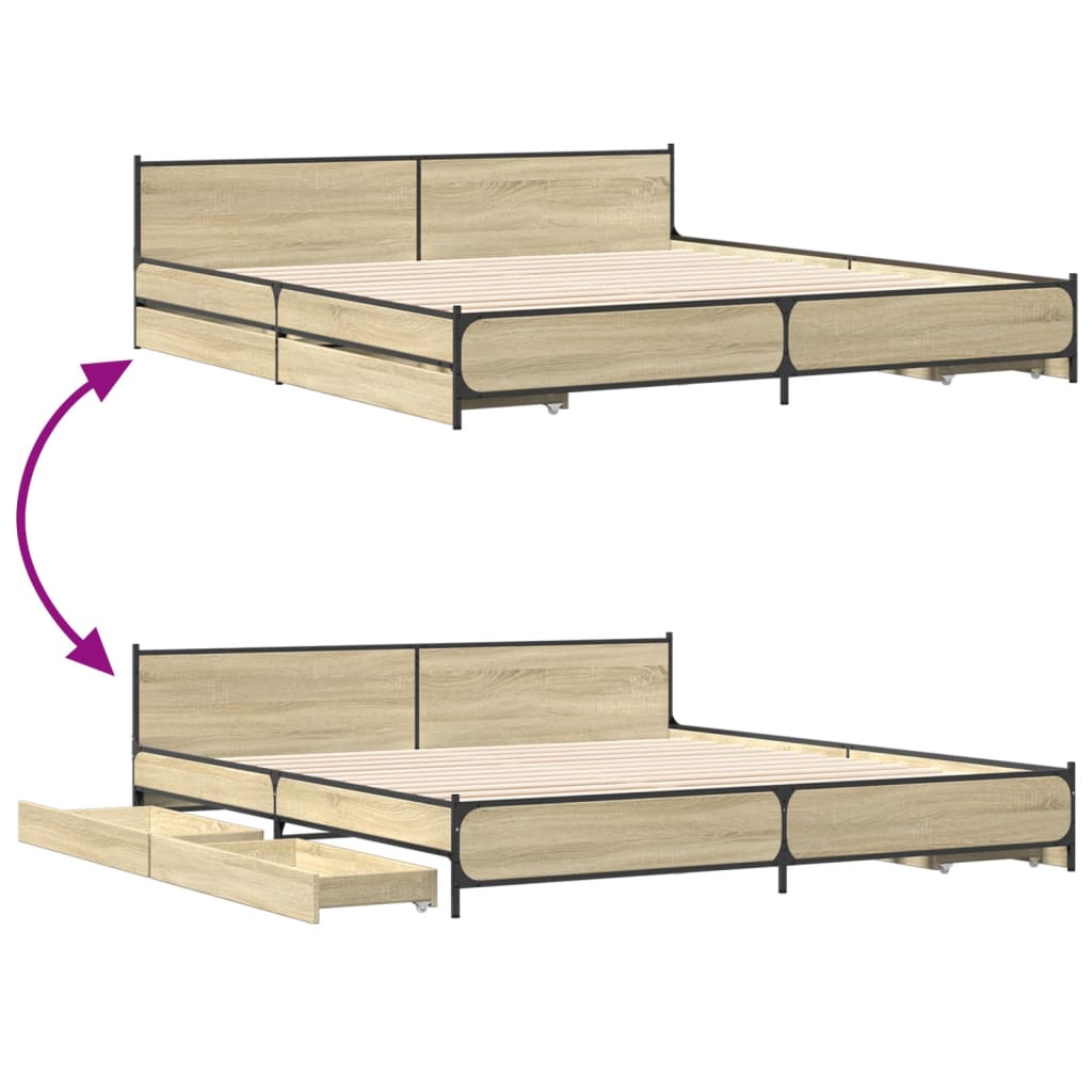 vidaXL Giroletto Cassetti Rovere Sonoma 200x200 cm Legno Multistrato