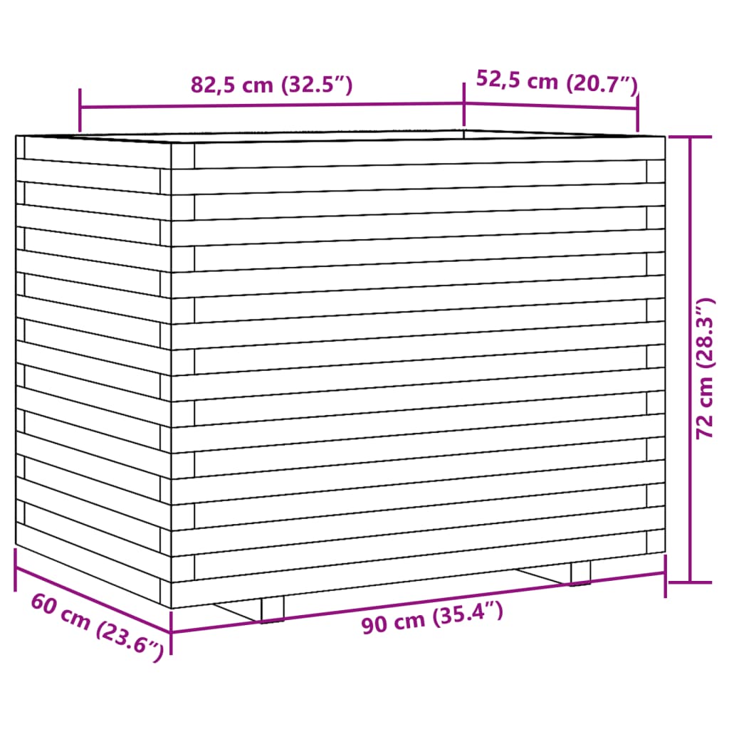 vidaXL Fioriera da Giardino 90x60x72 cm in Legno di Pino Impregnato