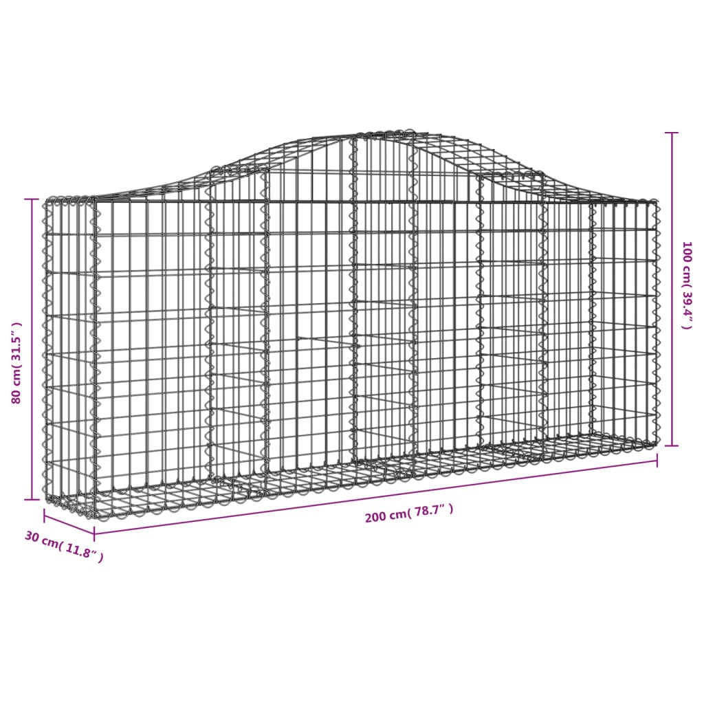 vidaXL Cesti Gabbioni ad Arco 40 pz 200x30x80/100 cm Ferro Zincato